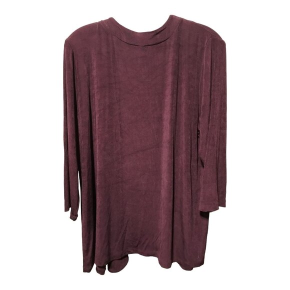 Chico's Travelers Deep Plum Open Front‎ 3/4 length sleeve Women s Size XL Shirt - Picture 2 of 5